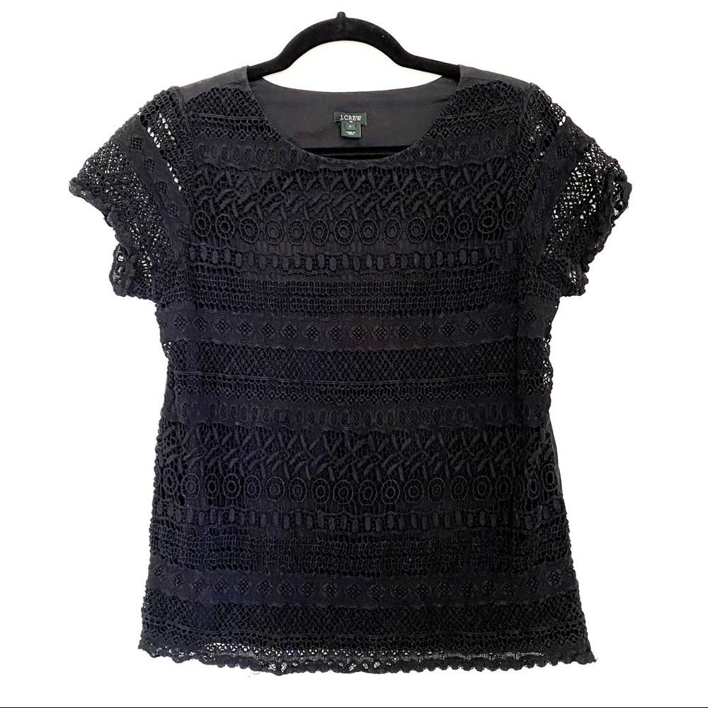 J. Crew Crochet Lace Black Short Sleeve Shirt